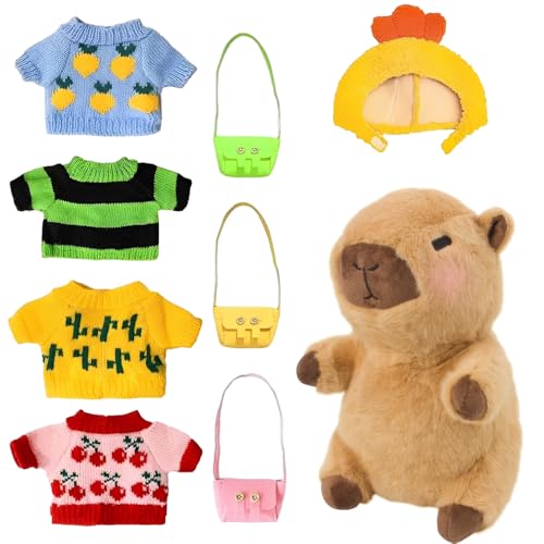 XPJBKC Capybara Plüschtier, 23cm Kuscheltier, 9 in 1 Niedliche Plushie Mit Kleidung, Hüte, Taschen, Tägliches Ankleiden Baby Capybara, Geburtstag für Weihnachten, Erntedank, Ostern XPJBKC Capybara Plüschtier, 23cm Kuscheltier, 9 in 1 Niedliche Plushie Mit Kleidung, Hüte, Taschen, Tägliches Ankleiden Baby Capybara, Geburtstag für Weihnachten, Erntedank, Ostern von XPJBKC