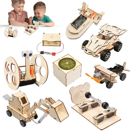XPJBKC Experimente für Kinder ab 8 9 10 11 12, 8 Stück Elektronik Baukasten, Experimentierkasten Elektronik Bausatz Holz, Wissenschaft Experimente Kit Spielzeug Geschenke ab 8-14 Jahre Jungen von XPJBKC