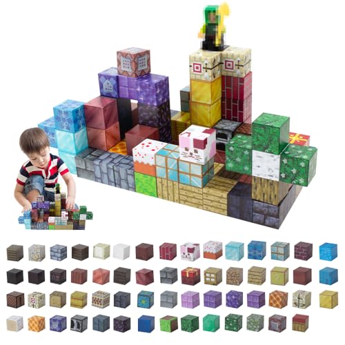 XPJBKC Bausteine Magnetisch, 100PCS Magnet Bausteine, Baue Mine Magnet Welt Zauberportal Set mit 1 Puppen, Magnet BausteinE für Kinder, Magnetbausteine für Kinderspiele Kinderspielzeug von XPJBKC