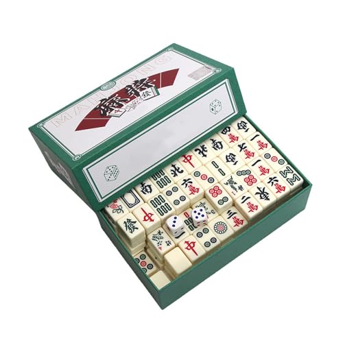 XPJBKC Majongsteine Spiel, Mini Mahjong Spiel, Traditionelles Chinesisches Majong Spiel, Tragbarer Mahjong Brettspiel Set mit 144 Mahjong Steinen, für Familie Reise Spiel Tabletop Spiel Brettspiel von XPJBKC