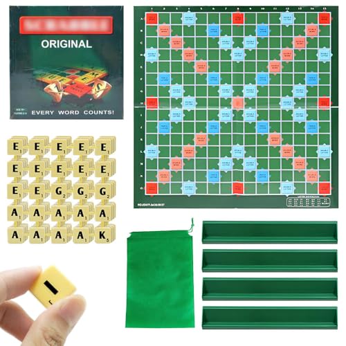 XPJBKC Scrabble Original, Reise Scrabble Junior mit 100 Buchstabenblöcke, 4-Buchstaben Messschieber und Aufbewahrungstasche, Geeignet für 2-4 Players, Kinder ab 6 Jahren von XPJBKC