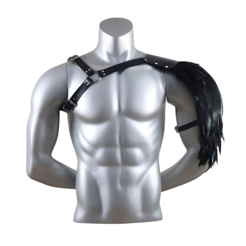 XPJYUA Feder Mittelalterlicher Mann Schulterpanzer Schwarz PU Leder Harness Rüstung Cape Cosplay Kostüm Vintage Schulter Rüstung(Style1) von XPJYUA