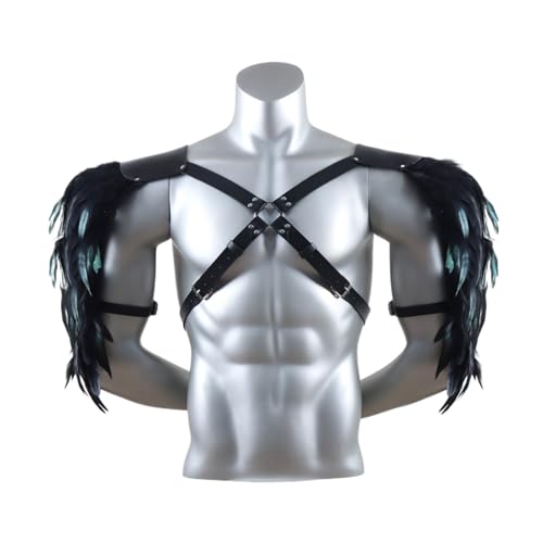 XPJYUA Feder Mittelalterlicher Mann Schulterpanzer Schwarz PU Leder Harness Rüstung Cape Cosplay Kostüm Vintage Schulter Rüstung(Style2) von XPJYUA