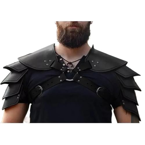 XPJYUA Mittelalterliche Kostüm PU Leder verstellbare Schulter Rüstungen for Männer Frauen Cosplay Vintage Schulter Rüstung(Black) von XPJYUA