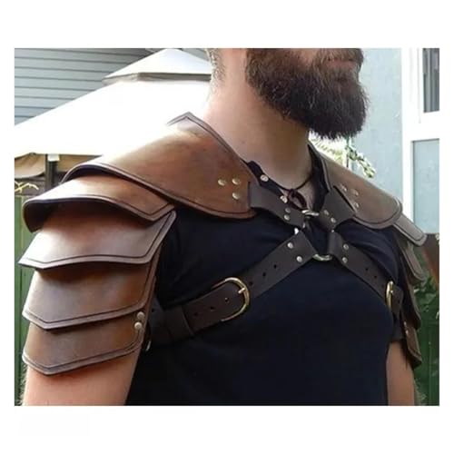 XPJYUA Mittelalterliche Kostüm PU Leder verstellbare Schulter Rüstungen for Männer Frauen Cosplay Vintage Schulter Rüstung(Brown) von XPJYUA