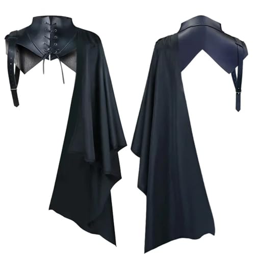 XPJYUA Mittelalterliche Vintage-Rüstung mit einer Schulter, Umhang, Gothic, Punk, Schnürung, Cosplay-Kostüm Vintage Schulter Rüstung(Black,L) von XPJYUA