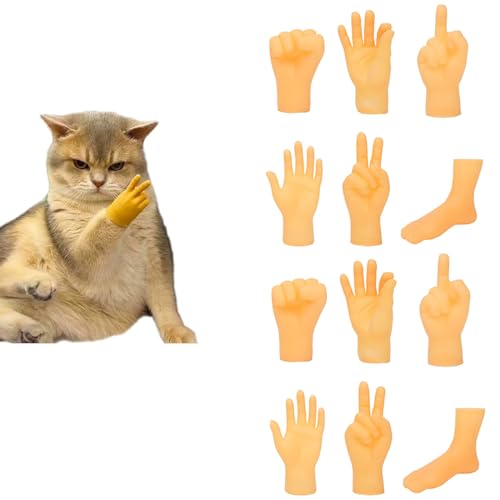 Winzige Fingerhände for Katzen, 12 Stück, Dehnbare kleine Fingerhände aus Gummi for Katzen, interaktives Katzenspielzeug, Mini-menschliche Hände for Katzen, Fingerhandschuhe for Katzen von XQDKoon