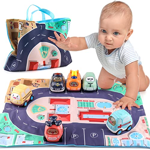 XQW Baby Spielzeug Autos ab 1 2 3 Jahren,6pcs Push and Go Auto Spielzeug, mit Aufbewahrungstasche,Kinderspielzeug Auto für Mädchen Jungen,Geschenke Lernspielzeug ab 1 2 3 4 Jahre Jungen Mädchen von XQW