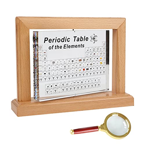 360° Drehbares Periodensystem mit 83 echten Elementen im Inneren, Acryl Periodic Table Mit Echten Elementen (21 x 16 x 5,5cm), klares Periodensystem Display für Schüler, Lehrer, Kinder, Schüler (B) von XQZMD