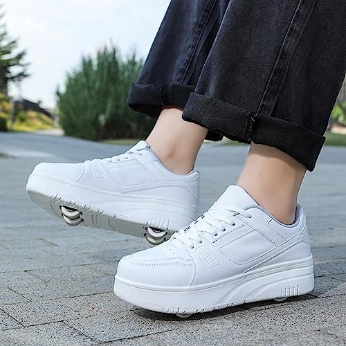 XRDSHY schuhe mit rollen für Kinder, Skateboardschuhe Sportschuhe Jungen Mädchen, 2 in 1 Multifunktionale Rollschuhe Outdoor-Laufschuhe, White-34 EU von XRDSHY