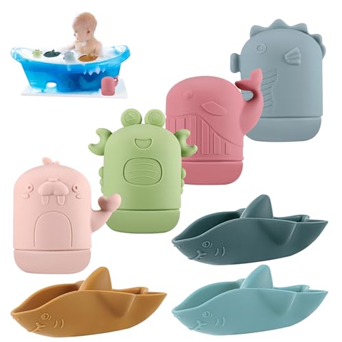 7er Set Badewannenspielzeug, Badespielzeug Baby Silikon Wasserspielzeug Baby Badetiere Badewanne Spielzeug Weihnachten Geschenke Spritztiere für Babys Kleinkinder von XREE