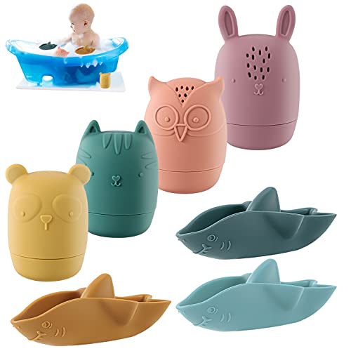 7er Set Badewannenspielzeug, Badespielzeug Baby Silikon Badetiere Badewanne Badewal Wasserspielzeug Spritztiere für Babys Kleinkinder Unisex(Bunt) von XREE
