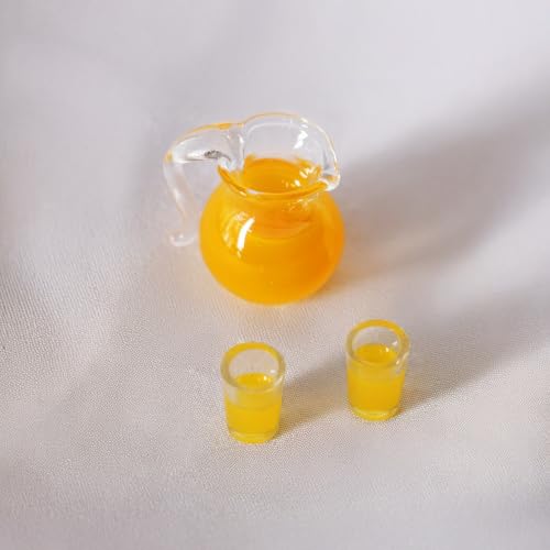 3pcs Miniatur Pitcher Set, Puppenhaus Miniaturen Getränke, Mini Saft Milchglas Set, Realistisches Puppenhaus Zubehör, Nicht essbar (Orangensaft Set) von XRI XURUOYI
