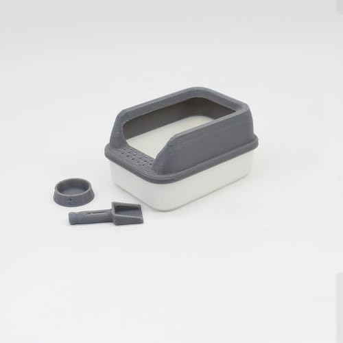Miniatur-Katzentoilette für Puppenhaus-Dekor, Haustierzubehör im Maßstab 1:12, mit Schaufel, realistische Puppenhaus-Miniaturen (Dunkelgrau) von XRI XURUOYI