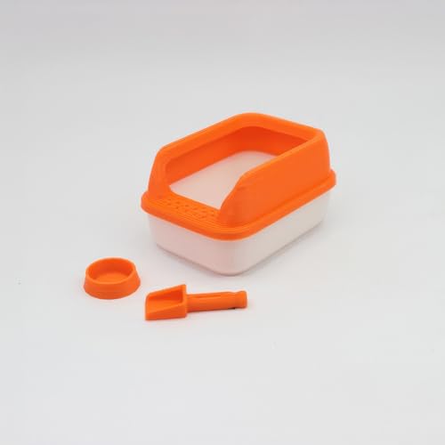 Miniatur-Katzentoilette für Puppenhaus-Dekor, Haustierzubehör im Maßstab 1:12, mit Schaufel, realistische Puppenhaus-Miniaturen (Orange) von XRI XURUOYI