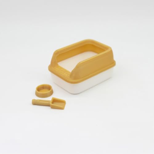 Miniatur-Katzentoilette für Puppenhaus-Dekoration, Haustierzubehör im Maßstab 1:12, mit Schaufel, realistische Puppenhaus-Miniaturen (Khaki) von XRI XURUOYI