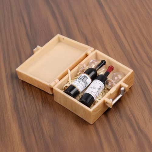 Miniatur Rotwein Set: 1/12 Maßstab Weinkiste, Flaschen & Gläser für Puppenhaus Lebensmittel Zubehör von XRI XURUOYI