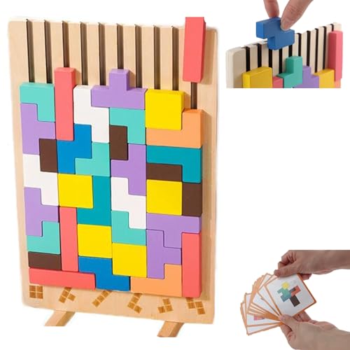 Russischer Block Tangram Spielzeug Mit 10 Karten, Hölzerne Stacking Puzzle, Bunte 3D Montessori Lernspielzeug, Brain Teasers Spielzeug Idee Für Geschenk Brettspiel Lernspielzeug von XRXRX