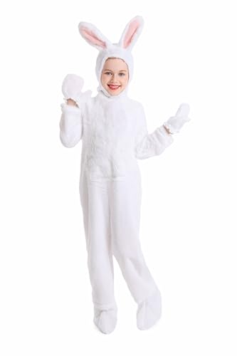XSDZSWQY Osterhasenkostüm für Kinder, weißes Kaninchen-Plüsch-Set für Kinder, Weihnachten, Halloween, Cosplay, Einteiler (Weiß, 10-12 Jahre) von XSDZSWQY