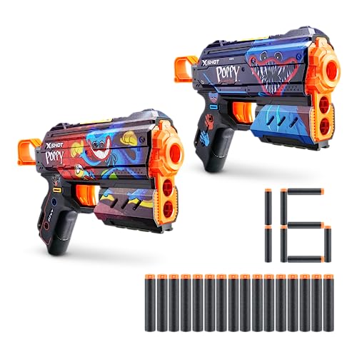 X-Shot Skins Blaster Flux mit Poppy Playtime mit 16 Darts 2er Pack (Jumpscare & Toony) von ZURU von XShot