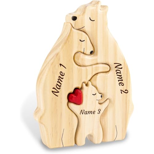 XSTZR Personalisierte Holz Namens-Puzzle Bären-Familienpuzzle mit Namen | Geschenk für Weihnachten, Muttertag, Geburtstag, Einzug | Dekoration für Mama, Papa & Familie (Der Bär 3) von XSTZR