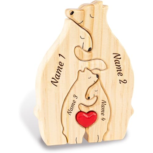 XSTZR Personalisierte Holz Namens-Puzzle Bären-Familienpuzzle mit Namen | Geschenk für Weihnachten, Muttertag, Geburtstag, Einzug | Dekoration für Mama, Papa & Familie (Der Bär 4) von XSTZR