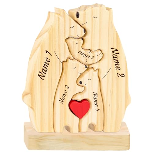 XSTZR Personalisierte Holz Namens-Puzzle Bären-Familienpuzzle mit Namen | Geschenk für Weihnachten, Muttertag, Geburtstag, Einzug | Dekoration für Mama, Papa & Familie (Der Bär 5) von XSTZR