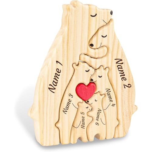 XSTZR Personalisierte Holz Namens-Puzzle Bären-Familienpuzzle mit Namen | Geschenk für Weihnachten, Muttertag, Geburtstag, Einzug | Dekoration für Mama, Papa & Familie (Der Bär 6) von XSTZR