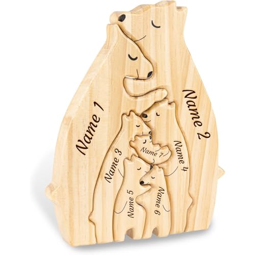 XSTZR Personalisierte Holz Namens-Puzzle Bären-Familienpuzzle mit Namen | Geschenk für Weihnachten, Muttertag, Geburtstag, Einzug | Dekoration für Mama, Papa & Familie (Der Bär 7) von XSTZR