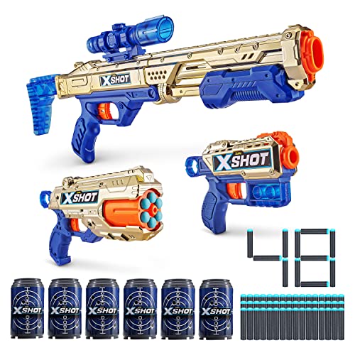 X-Shot Excel Royale Edition Kombipack - Golden Hawk Eye, Reflex 6, Kickback (48 Darts, 6 Dosen), Schaumstoffdart-Blaster von XShot