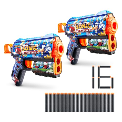 XSHOT 36740A Mega Flux Blaster (2 Blasters) – Skin mit Sonic The Hedgehog (16 Darts) von ZURU, Medium von XShot
