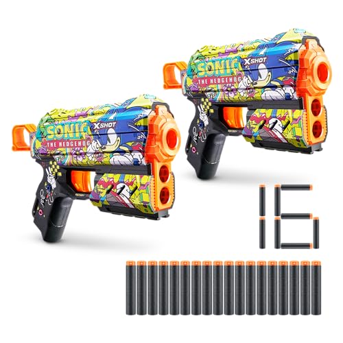 XSHOT 36740D Superheld Flux Blaster (2 Blasters) – Skin The Hedgehog (16 Darts) von ZURU, Sonic Hyper Spike, Medium von XShot