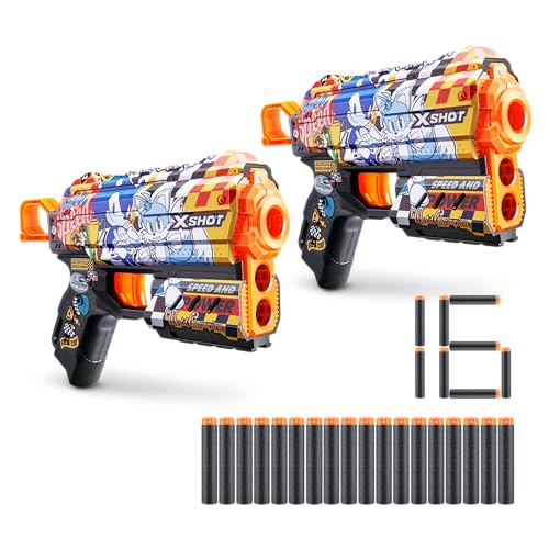 XSHOT Skins Flux Blaster Sonic Super Speed, Sonic The Hedgehog Design with 16 Darts, Easy Reload, Air Pocket Dart Technology, Toy Foam Blaster for Kids, Teens and Adults (2 Blasters, 16 Darts) von XShot