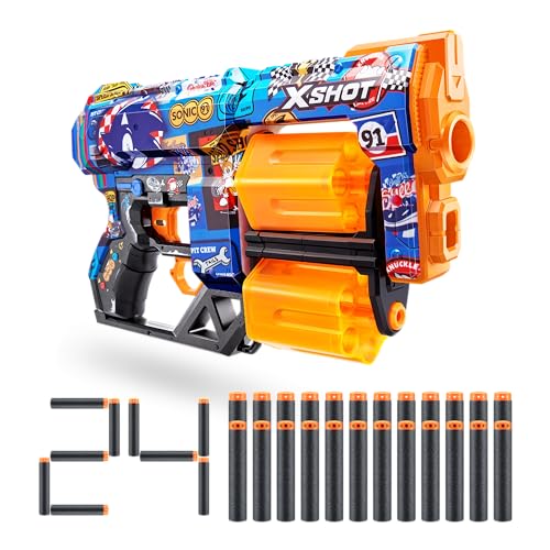 XSHOT Skins Dread Blaster Sonic Race Team, Sonic The Hedgehog Design with 24 Darts, Double Rotating Barrels, Air Pocket Dart Technology, Toy Foam Blaster for Kids, Teens and Adults (24 Darts) von XShot
