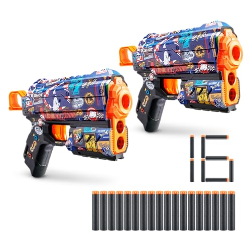 XSHOT Skins Flux Blaster Sonic Race Team, Sonic The Hedgehog Design with 16 Darts, Easy Reload, Air Pocket Dart Technology, Toy Foam Blaster for Kids, Teens and Adults (2 Blasters, 16 Darts) von XShot