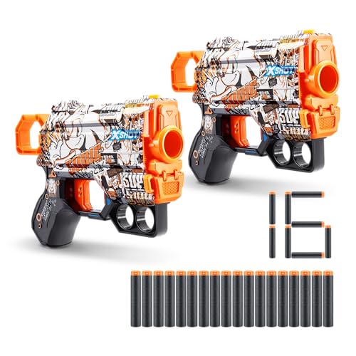 XSHOT Skins Menace Blaster Sonic Retro, Sonic The Hedgehog Design with 16 Darts, Easy Reload, Air Pocket Dart Technology, Toy Foam Blaster for Kids, Teens and Adults (2 Blasters, 16 Darts) von XShot