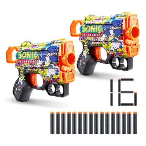 XSHOT Skins Sonic Spike Menace Blaster (2 Blasters) – Skin mit Sonic The Hedgehog (16 Darts) von ZURU von XShot