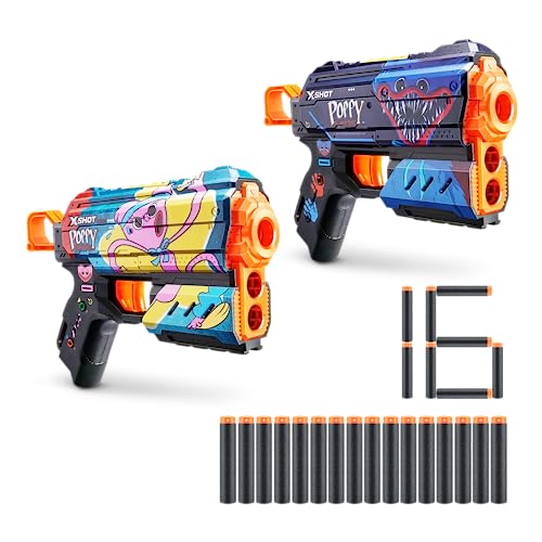 ZURU X-Shot Skins Flux Poppy Playtime Dart Blaster 2er Pack - Jumpscare + Kissy, 16 Darts von XShot