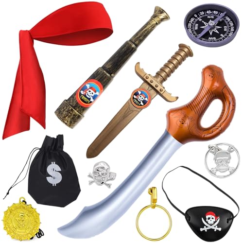 XTUDOU® 11 StüCk Pirate ZubehöR Set, Piraten Accessoires Damen, PiratenkostüM Kinder ZubehöR, Halloween PiratenkostüM Damen ZubehöR, für Als Pirat Auf Dem Party KostüM Prop von XTUDOU