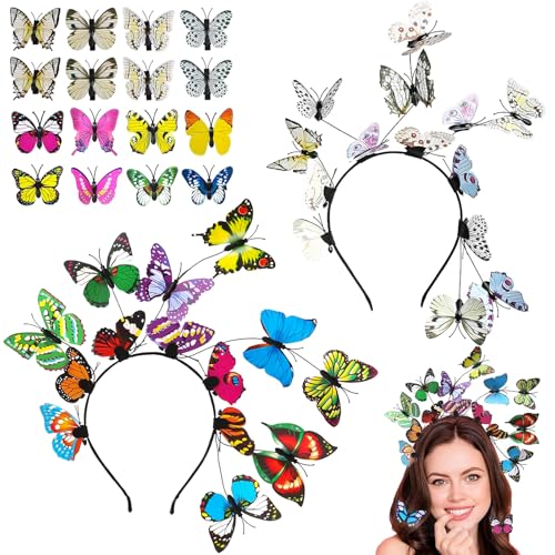 XTUDOU® 2 Stück Haarreif Schmetterling, 16 Schmetterlings-Clips, Schmetterling Kopfschmuck, für Damen Haarband, Braut Schmetterling Stirnband, , Halloween Fasching Party Cosplay von XTUDOU