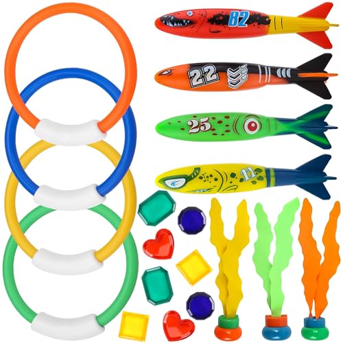 XTUDOU®19 Stück Pool Spielzeug Tauchringe Set, Tauchtiere, für Tauchringetauchringe für Kinder Ab 4, Schwimmspielzeug Tauchausbildung Geschenke für Sommerpool für Jungen und Mädchen von XTUDOU