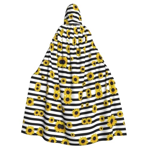 Stilvoller Sonnenblumen-Aufdruck, Unisex, Umhang mit Kapuze, Halloween, Sensenmann, Zauberer, gruseliges Cosplay-Kostüm von XTYGETY