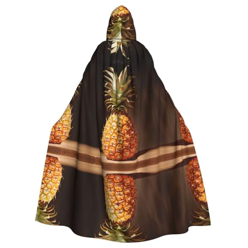 XTYGETY Ananas-Malerei-Druck, Unisex, Umhang, Halloween, Kapuzenumhang, Robe, Sensenmann, Zauberer, gruseliges Cosplay-Kostüm von XTYGETY