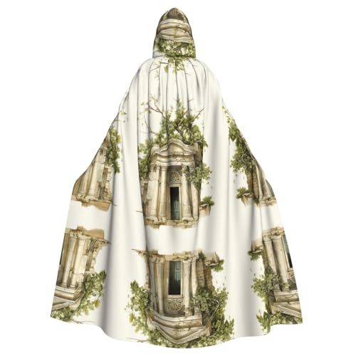 XTYGETY Antikes Gebäude mit römischem Olivenzweig und griechischem Druck, unisex, Umhang mit Kapuze, Halloween, Robe, Sensenmann, Zauberer, gruseliges Cosplay-Kostüm von XTYGETY
