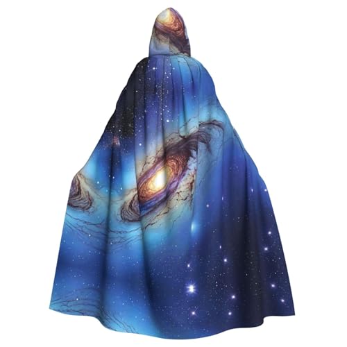 XTYGETY Blauer Galaxie-Druck, Unisex, Umhang, Halloween, Kapuzenumhang, Robe, Sensenmann, Zauberer, gruseliges Cosplay-Kostüm von XTYGETY