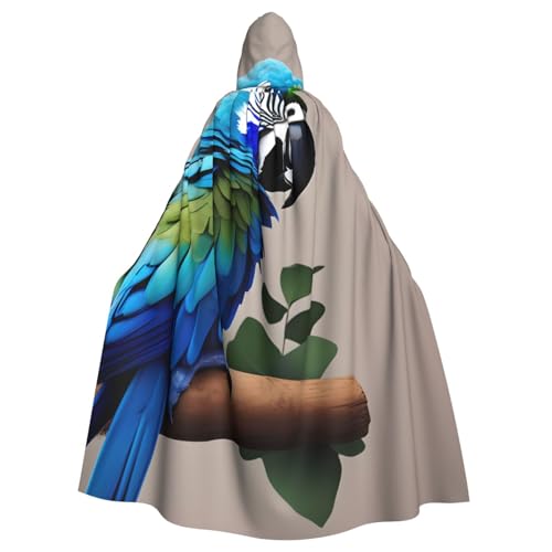 XTYGETY Blauer Papagei Umarmung 1 Druck Unisex Umhang Halloween Kapuzenumhang Robe Sensenmann Zauberer Gruseliges Cosplay Kostüm von XTYGETY