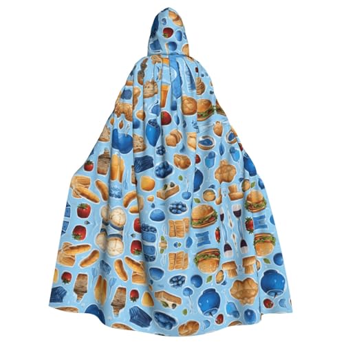 XTYGETY Blue Food01 Unisex Umhang Halloween Kapuzenumhang Robe Sensenmann Zauberer Gruseliges Cosplay-Kostüm von XTYGETY