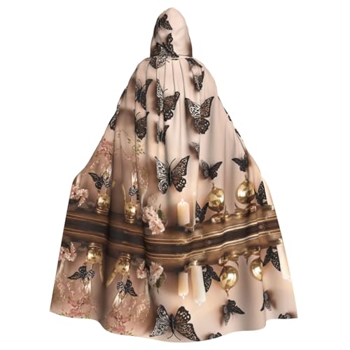 XTYGETY Butterfly Decor 04 Print Unisex Umhang Halloween Kapuzenumhang Robe Sensenmann Zauberer Gruseliges Cosplay Kostüm von XTYGETY