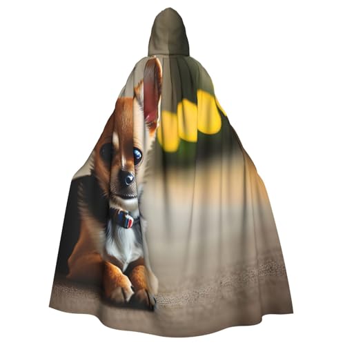 XTYGETY Chihuahua Hund 1 Druck Unisex Umhang Halloween Kapuzenumhang Robe Sensenmann Zauberer Gruseliges Cosplay Kostüm von XTYGETY