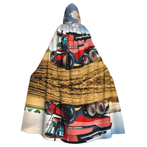 XTYGETY Company Farm-Traktor-Druck, Unisex, Umhang, Halloween, Kapuzenumhang, Robe, Sensenmann, Zauberer, gruseliges Cosplay-Kostüm von XTYGETY